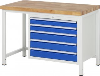 Werkbank höhenverstellbar 8271A1 | B1250xT700xH840-1040mm | 5xSchublade-VA