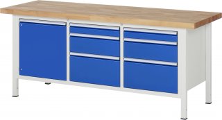 Werkbank höhenverstellbar 8570A2 | B2000xT700xH840-1040mm | 6xSchublade-VA | 1xTür