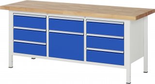 Werkbank höhenverstellbar 8571A2 | B2000xT700xH840-1040mm | 8xSchublade-VA