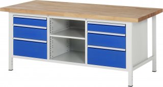 Werkbank höhenverstellbar 8564A2 | B2000xT900xH840-1040mm | 6xSchublade-VA