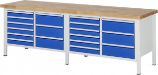Werkbank höhenverstellbar 8479A2 | B2500xT700xH840-1040mm | 18xSchublade-VA