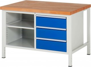 Werkbank höhenverstellbar 8462A2 | B1250xT900xH840-1040mm | 3xSchublade-VA
