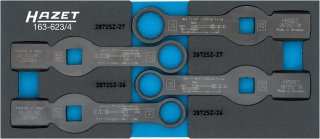 HAZET Schlag-Ringschlüssel Satz 163-623/4 ∙ 3/4 Zoll (20 mm) Vierkant hohl ∙ Außen Doppelsechskant Profil ∙ 4-teilig ∙ 24 – 30
