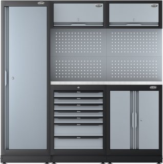 VIGOR Schrankwand-Kombination ∙ Kompakt-Paket ∙ Edelstahl ∙ V6000-3-X ∙ L x B x H: 1952 mm x 526 mm x 1980 mm