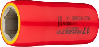 HAZET Steckschlüsseleinsatz ∙ schutzisoliert 900KV-17 ∙ 1/2 Zoll (12,5 mm) Vierkant hohl ∙ Außen Sechskant-Tractionsprofil ∙ SW 